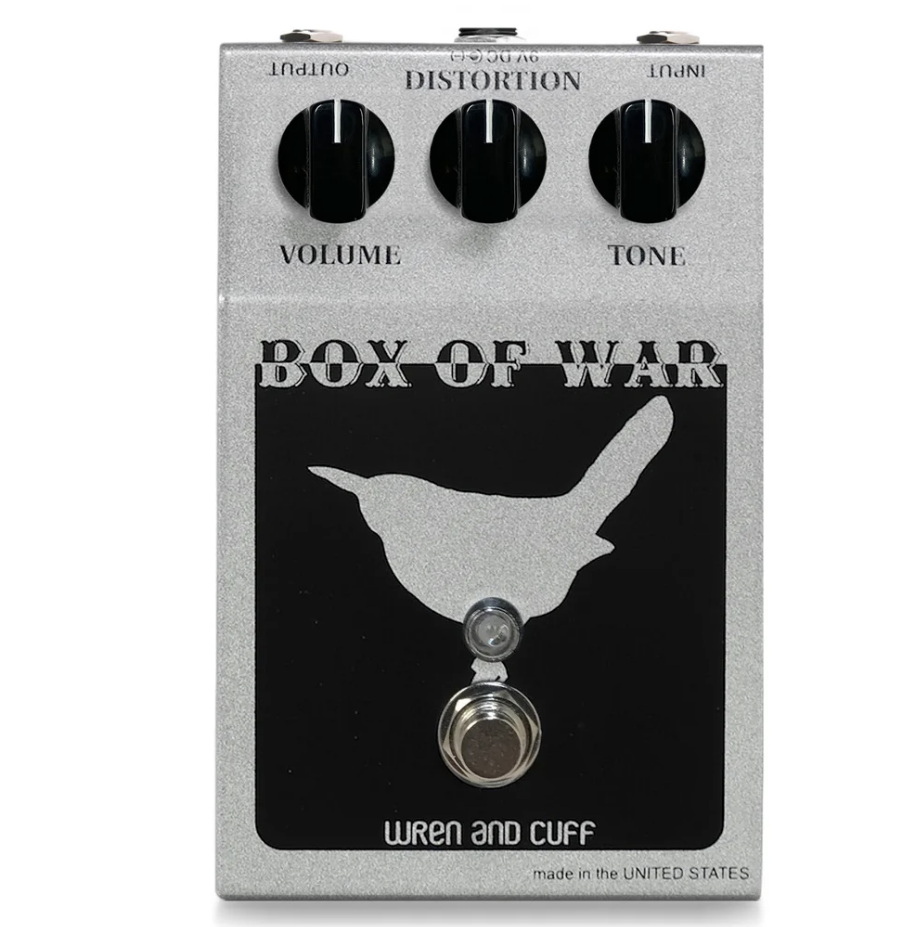 Wren and Cuff Box of War Reissue pedal on a workbench